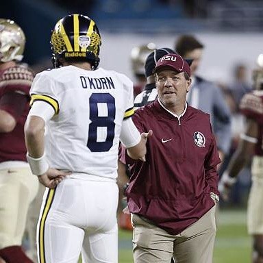 John O'Korn shakes hands with Florida State coach Jimbo Fisher ahead of the Orange Bowl.