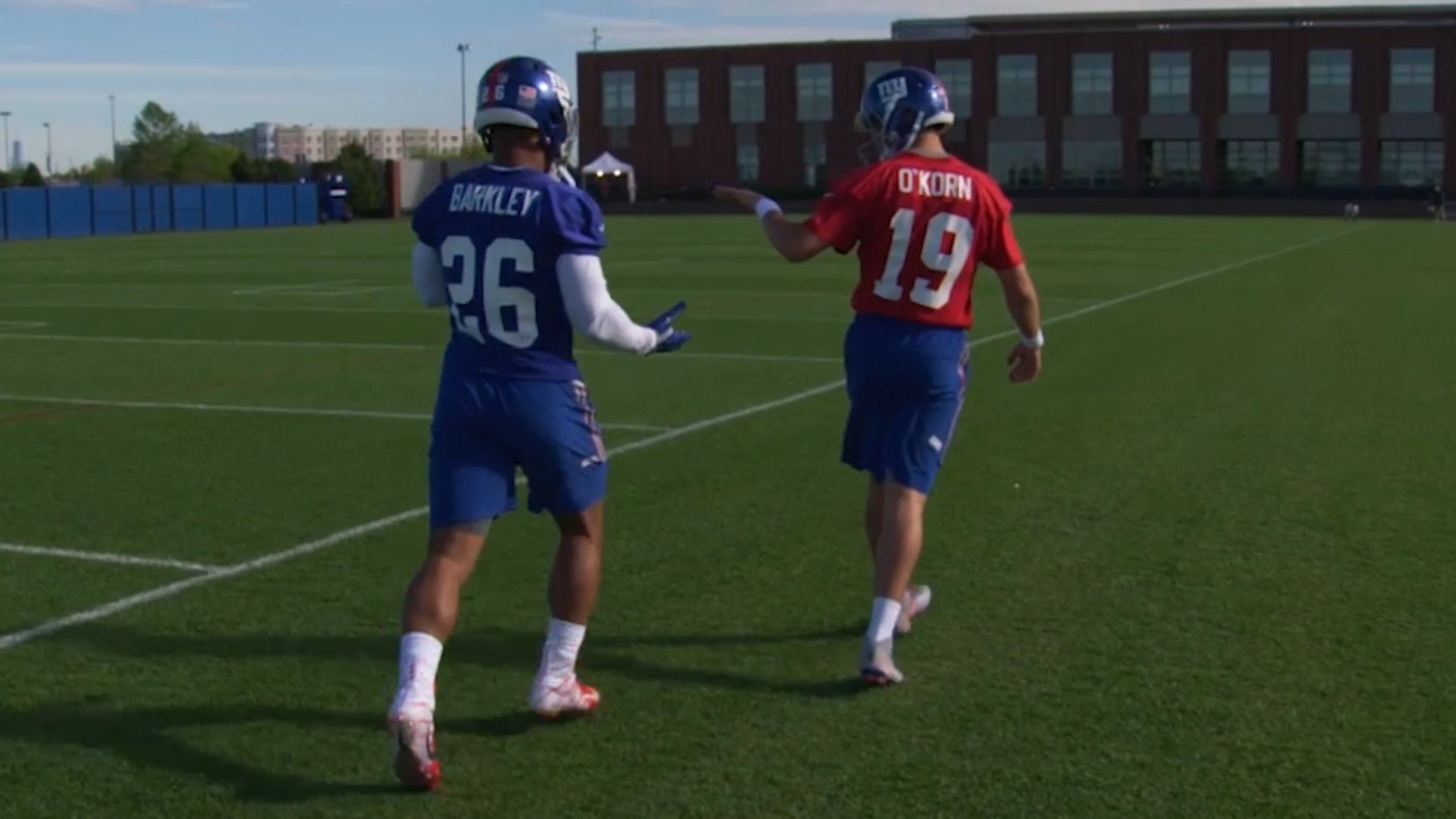John O'Korn and Saquon Barkley at New York Giants practice